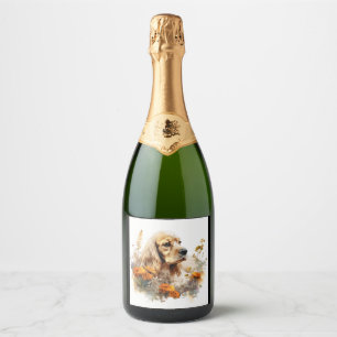 Étiquettes Pour Bouteilles De Vin Mousseux American Cocker Spaniel avec Fleurs sauvages 2