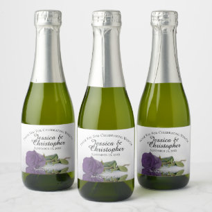 Étiquettes Pour Bouteilles De Vin Mousseux Amethyst violet Rose chic Mariage Merci Mini