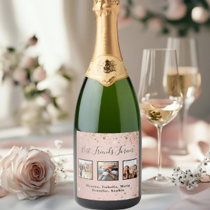 Étiquettes Pour Bouteilles De Vin Mousseux Amis pour toujours rose or parties scintillant pho