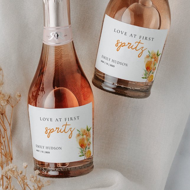 Étiquettes Pour Bouteilles De Vin Mousseux Amour au premier Spritz Shower de Mariée (Créateur téléchargé)