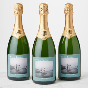 Étiquettes Pour Bouteilles De Vin Mousseux Amour & Merci Simple Minimaliste Turquoise Mariage
