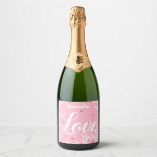 Étiquettes Pour Bouteilles De Vin Mousseux Amour romantique Coeurs roses Personnalisé