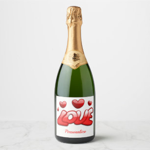 Étiquettes Pour Bouteilles De Vin Mousseux Amour romantique Coeurs rouges Personnalisé