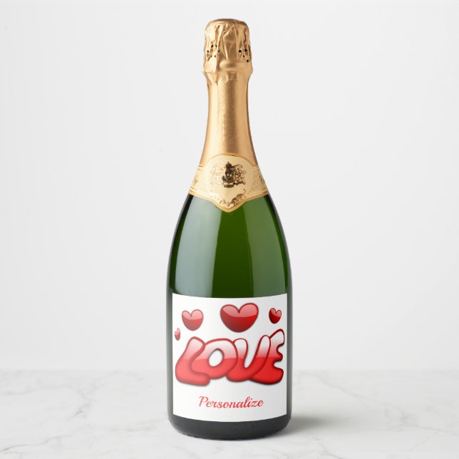 Étiquettes Pour Bouteilles De Vin Mousseux Amour romantique Coeurs rouges Personnalisé (Devant)