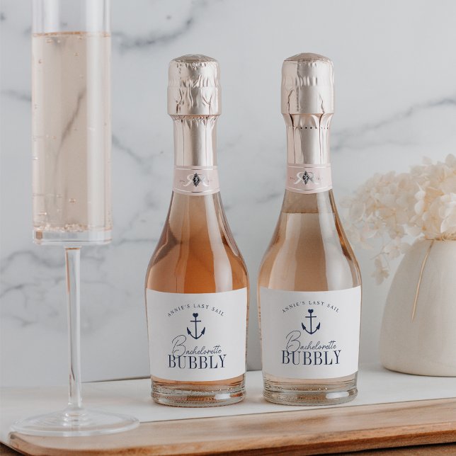 Étiquettes Pour Bouteilles De Vin Mousseux Ancre nautique Bachelorette Bubbly (Créateur téléchargé)