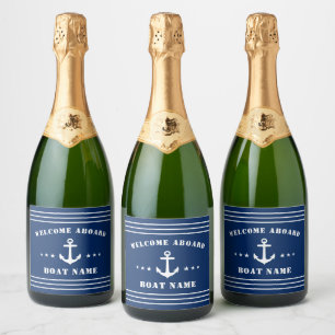 Étiquettes Pour Bouteilles De Vin Mousseux Ancre Stars Bienvenue à bord Nom du bateau Marine