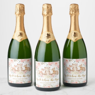 Étiquettes Pour Bouteilles De Vin Mousseux Animaux de bois Blush Baby shower Floral Pop It