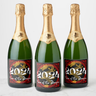 Étiquettes Pour Bouteilles De Vin Mousseux Année du Dragon 2024 Zodiac chinois