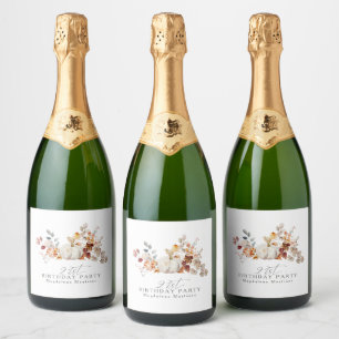 Étiquettes Pour Bouteilles De Vin Mousseux Anniversaire 21 ans Citrouille Blanche Fleurs de P
