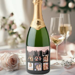 Étiquettes Pour Bouteilles De Vin Mousseux Anniversaire 21 photo noir rose or nom<br><div class="desc">Pour une fête d'anniversaire de 21 ans (ou tout âge), célébrant sa vie avec un collage de 5 de vos propres photos. Personnalisez et ajoutez un nom, 21 ans et une date. Date de naissance ou date de la fête. Lettres blanches et roses de couleur or. Couleur arrière - plan...</div>