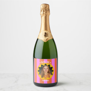 Étiquettes Pour Bouteilles De Vin Mousseux anniversaire 30 ans photo colorée rose jaune tenda