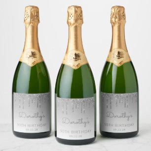 Étiquettes Pour Bouteilles De Vin Mousseux Anniversaire 90 Ans Paillettes Argentées