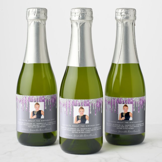 Étiquettes Pour Bouteilles De Vin Mousseux Anniversaire argent violet parties scintillant pho (Bouteilles)