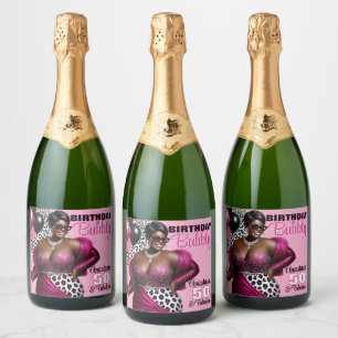Étiquettes Pour Bouteilles De Vin Mousseux Anniversaire Bubbly Ethnic Woman Rose/Empreinte de
