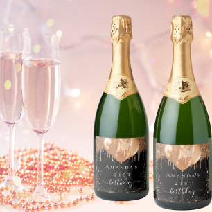 Étiquettes Pour Bouteilles De Vin Mousseux Anniversaire de la fête de l'or noir parties scint