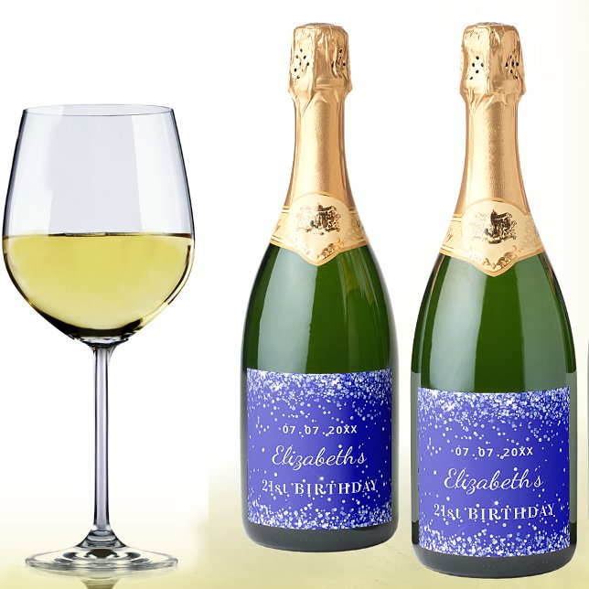 Étiquettes Pour Bouteilles De Vin Mousseux Anniversaire de la fête royal bleu parties scintil (Créateur téléchargé)