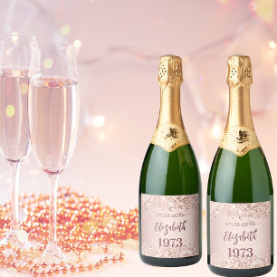 Étiquettes Pour Bouteilles De Vin Mousseux Anniversaire fête année rose confetti d'or