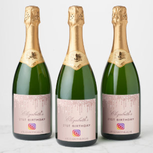 Étiquettes Pour Bouteilles De Vin Mousseux Anniversaire fête blush rose or Instagram photo