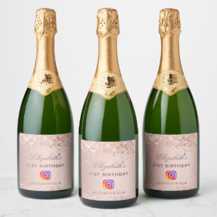 Étiquettes Pour Bouteilles De Vin Mousseux Anniversaire fête blush rose parties scintillant I