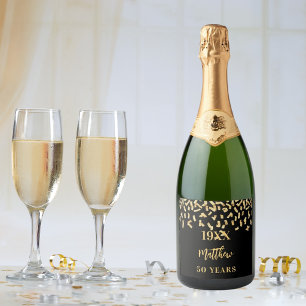 Étiquettes Pour Bouteilles De Vin Mousseux Anniversaire fête Noir confetti nom années