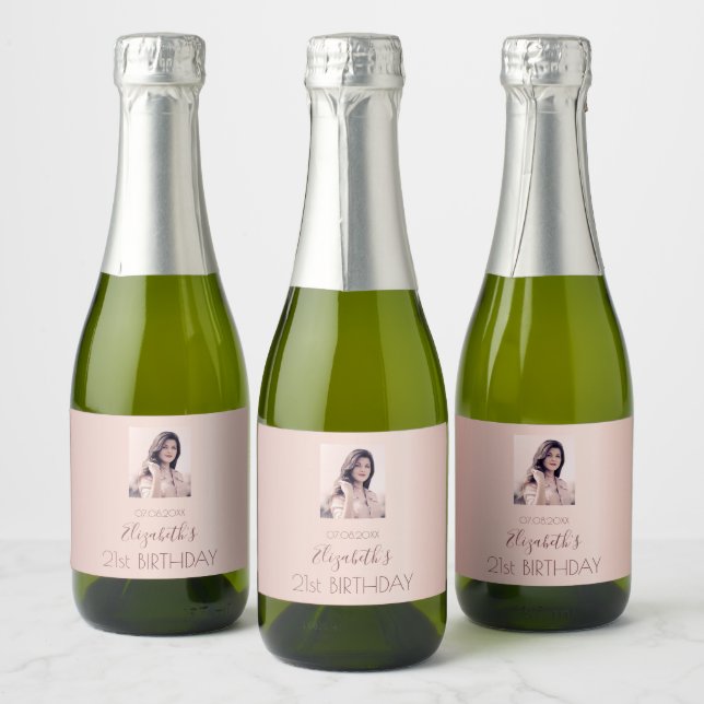 Étiquettes Pour Bouteilles De Vin Mousseux Anniversaire fête rose or blush photo (Bouteilles)