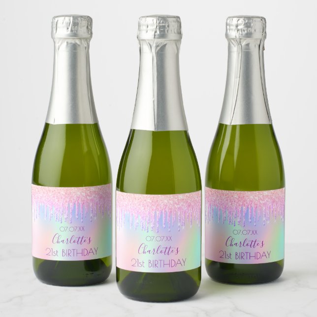Étiquettes Pour Bouteilles De Vin Mousseux Anniversaire holographique brillant de parties sci (Bouteilles)