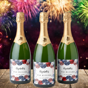 Étiquettes Pour Bouteilles De Vin Mousseux Anniversaire patriotique USA rouge blanc bleu