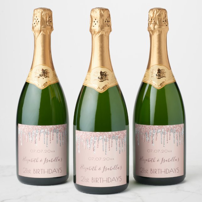 Étiquettes Pour Bouteilles De Vin Mousseux Anniversaire rose or argent parties scintillant de (Bouteilles)