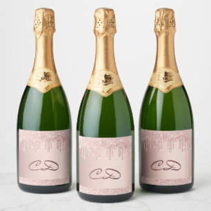 Étiquettes Pour Bouteilles De Vin Mousseux Anniversaire rose or parties scintillant monogramm