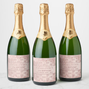 Étiquettes Pour Bouteilles De Vin Mousseux Anniversaire rose or parties scintillant monogramm