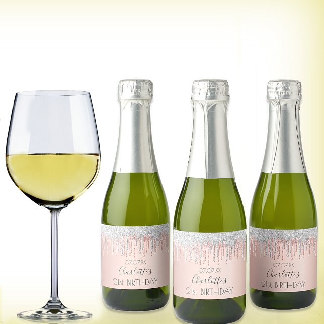 Étiquettes Pour Bouteilles De Vin Mousseux Anniversaire rose or parties scintillant rose bril (Créateur téléchargé)