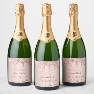 Étiquettes Pour Bouteilles De Vin Mousseux Anniversaire rose or rose gouttes étoiles