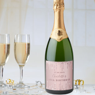 Étiquettes Pour Bouteilles De Vin Mousseux Anniversaire rose pâle rose parties scintillant mo