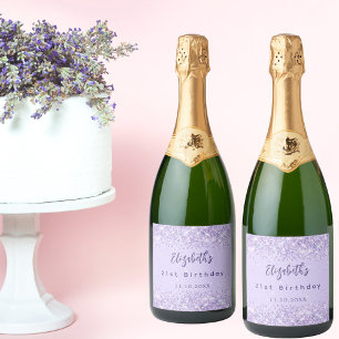 Étiquettes Pour Bouteilles De Vin Mousseux Anniversaire violet confetti élégante fête