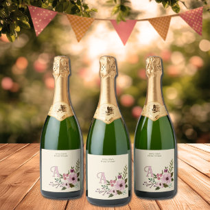 Étiquettes Pour Bouteilles De Vin Mousseux Antique Floral Personnalisé Monogramme Initial