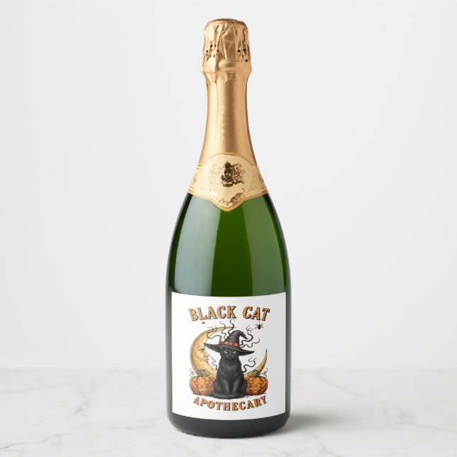 Étiquettes Pour Bouteilles De Vin Mousseux Apothecaire de chat noir - Lune de cuisine d'Hallo (Devant)