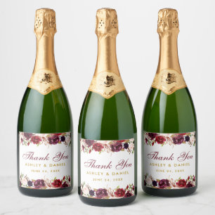 Étiquettes Pour Bouteilles De Vin Mousseux Aquarelle Bourgogne Floral Mariage or