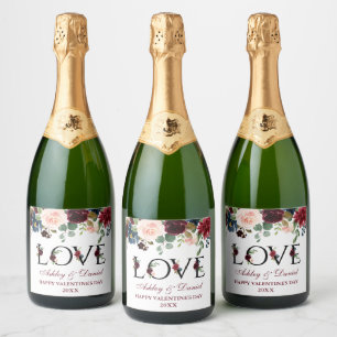 Étiquettes Pour Bouteilles De Vin Mousseux Aquarelle Bourgogne L'amour de la Saint-Valentin