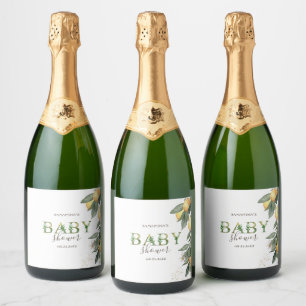 Étiquettes Pour Bouteilles De Vin Mousseux Aquarelle Citrons Baby shower vert