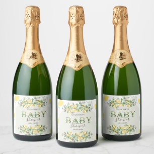 Étiquettes Pour Bouteilles De Vin Mousseux Aquarelle Citrons Cadre Baby Shower