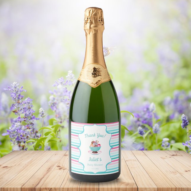 Étiquettes Pour Bouteilles De Vin Mousseux Aquarelle Crème glacée Baby shower Sundae (Créateur téléchargé)