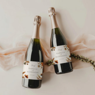 Étiquettes Pour Bouteilles De Vin Mousseux Aquarelle de bois de brume Chute Mariage floral