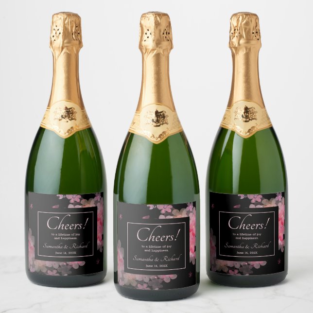 Étiquettes Pour Bouteilles De Vin Mousseux Aquarelle délicate rose floral (Bouteilles)