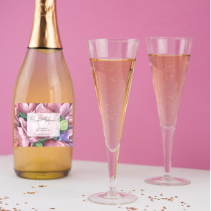 Étiquettes Pour Bouteilles De Vin Mousseux Aquarelle fleurs motifs - douche nuptiale