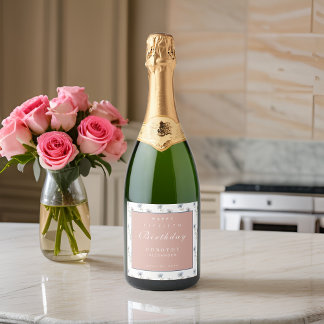 Étiquettes Pour Bouteilles De Vin Mousseux Aquarelle Floral Moderne Élégant Adulte Anniversai