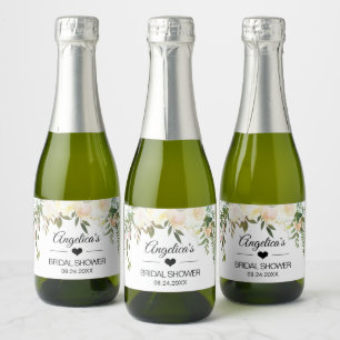 Étiquettes Pour Bouteilles De Vin Mousseux Aquarelle Floral rose ivoire Fête des mariées Mari