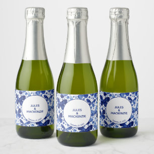 Étiquettes Pour Bouteilles De Vin Mousseux Aquarelle papillon bleu moderne