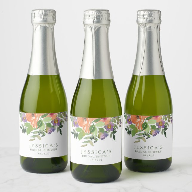 Étiquettes Pour Bouteilles De Vin Mousseux Aquarelle personnalisée Fête des mariées florale o (Bouteilles)