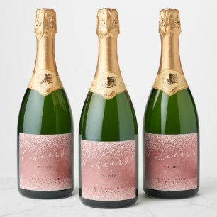 Étiquettes Pour Bouteilles De Vin Mousseux Aquarelle rose Chevauche Faux Rose Or+do-it-yourse