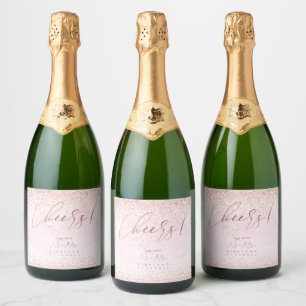Étiquettes Pour Bouteilles De Vin Mousseux Aquarelle rose Chevaux Rose Parties scintillant or
